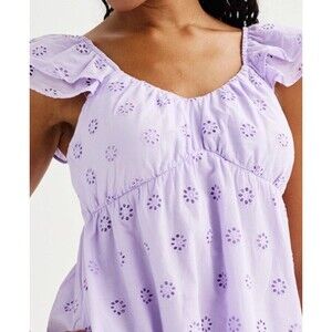 SO Jr Sundress Lilac Eyelet Back Smocking Lined Flutter Sleeves Coquette Girl XL